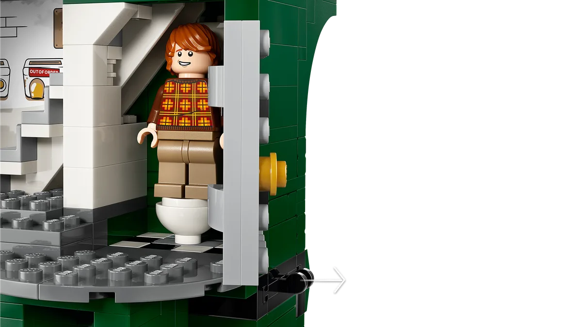 WC-Kabine aus Set 76476 mit Minifigur: die Funktion, die eine Figur ins Ministerium befördert